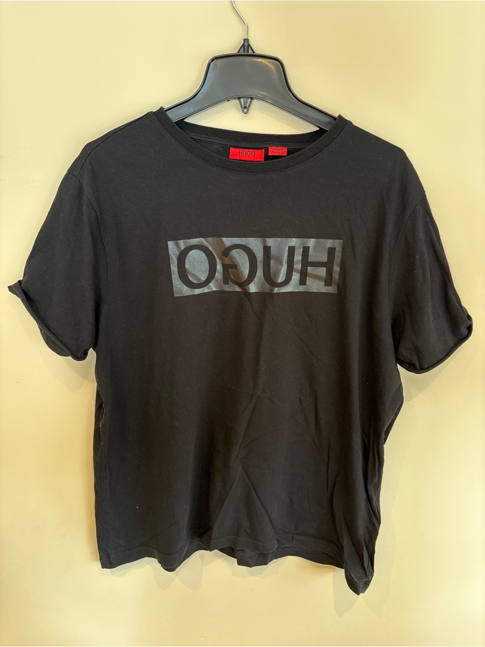 HUGO Black Logo Crew T-Shirt with Red Tag